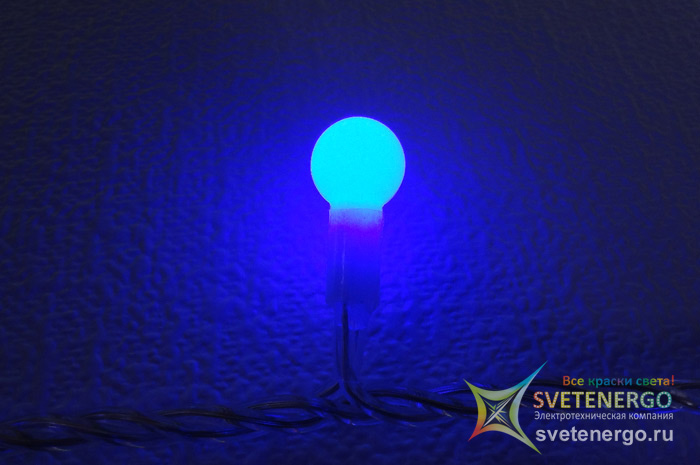 Гирлянда светодиодная с матовыми шариками на прозрачном проводе синяя